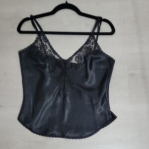 Y2K Vintage Satin Lace Camisole Top Size 36/S/M Black Whimsigoth Coquette Fairy